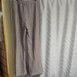 SHEIN Brown and White Houndstooth Wide Leg Pants